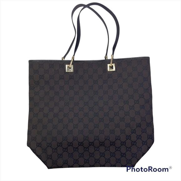 Gucci LARGE Dark Brown Monogram Canvas Tote Bag AUTHENTIC - Picture 2 of 16